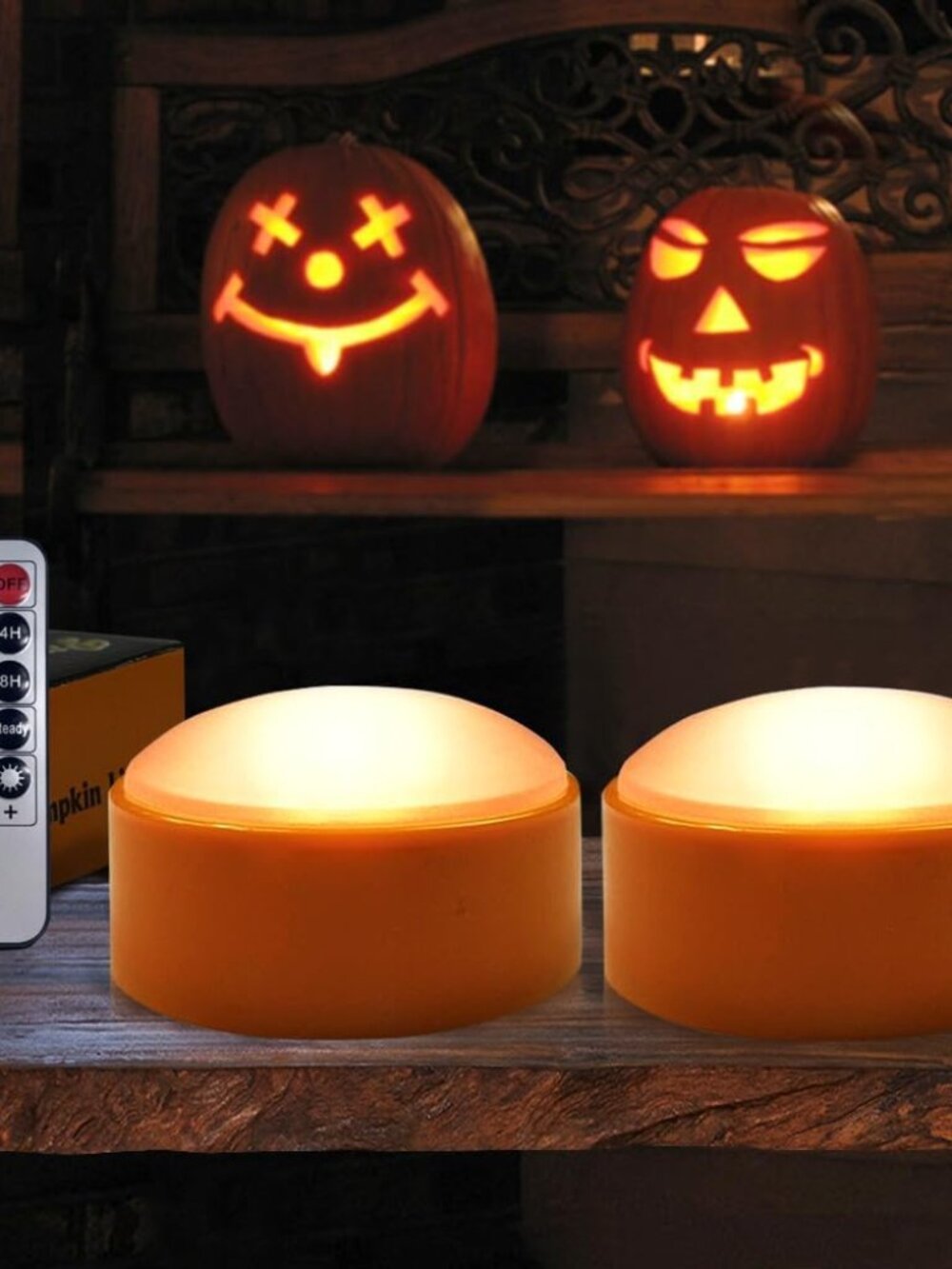 2-Pack Halloween Pumpkin Lights with Remote/Timer - Orange Pumpkin Lights LED Ba